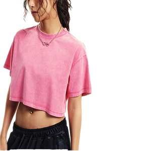 Women's Acid Wash <b>Crop</b> T-Shirt Vintage Oversized Boxy Tee Drop Shoulder Cotton Streetwear Retro Casual <b>Top</b> 2026 - Product Image 1