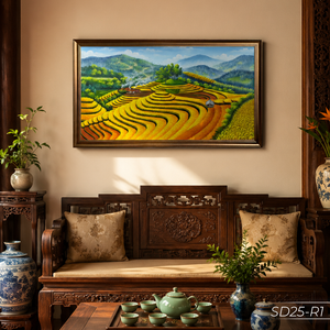 Pintura al Óleo Personalizada de Campos de Arroz en Terrazas sobre Lienzo, Decoración para el Hogar, Servicio OEM ODM de Vietnam, Modelo SD25-R1 - Product Image 3