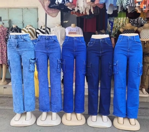 Jeans Cargo da <span class=keywords><strong>Donna</strong></span> a Gamba Larga, Stile Vintage Lavato, Traspiranti, Multi-Tasca, per l'Inverno, Vendita all'Ingrosso - Product Image 5