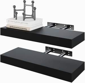 Étagères flottantes, étagères murales en <span class=keywords><strong>bois</strong></span> noir avec supports invisibles, lot de 2, étagères murales suspendues comme décoration pour la chambre - Product Image 1