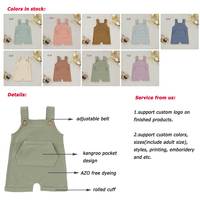 Salopette bébé extensible en coton biologique avec bretelles et poche kangourou, salopette courte pour bébé