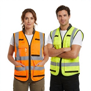 Gilet de sécurité haute visibilité, vêtements de travail réfléchissants, orange et jaune, polyester, uniforme de chantier unisexe - Product Image 1
