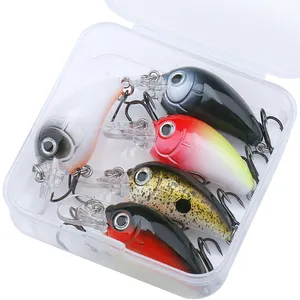 47mm 3g 5 pièces petit leurre flottant avec boîte d'attirail pêche en eau douce engins de pêche basse poisson-chat manivelle appât nageur leurre de pêche