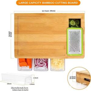 Britor <b>Bamboo</b> Cutting Board With <b>Containers</b> Rectangle Wood Chopping Block For Kitchen Storage - Product Image 2