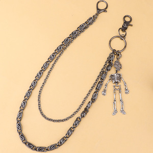 Cadena de cintura Yueli Skeleton de doble capa, aleación de zinc, estilo hip hop punk, cadena corporal de metal, unisex, para uso diario. - Product Image 1