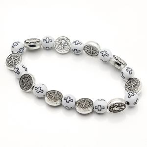 Wholesale Catholic <b>Beaded</b> <b>Bracelet</b> Cross Beads St. Benedict Medal Rosary <b>Bracelets</b> Antique <b>Silver</b> Plated Religious Gifts - Product Image 1