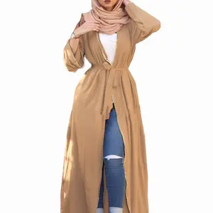 2024 Pure Kleur Moslim Gebedsjurk Met Lange Hijab Damesverband Vest Gewaad Moslim Lange Rok Open Abaya