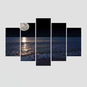 Moonlit Sea <b>Canvas</b> Print: Elegant Night Landscape <b>Wall</b> Art,SET OF 5 MIX <b>CANVAS</b> - Product Image 2