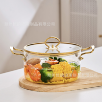Poêle à frire en verre à double poignée, style chinois, épaissie, grande capacité, transparente, pour usage domestique et commercial