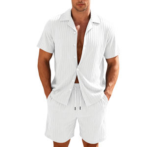 Completo Estivo da Uomo Casual con Cardigan a Maniche Corte e <span class=keywords><strong>Pantaloncini</strong></span>, Tinta Unita, Abbigliamento da Spiaggia - Product Image 4