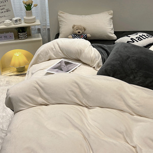 솔리드 디자인 킹 사이즈 퀸 사이즈 침대 세트 적합 침대 시트 밀크 벨벳 4pcs 침대 세트 이불 커버 겨울 - Product Image 3