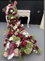 F195 Arche de fleurs artificielles en soie d'hortensia rouge bordeaux de luxe, vente en gros d'usine, pour décoration de mariage et chemin de table