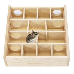 Maze en bois pour hamster, tunnel, maisonnette, abri d'exploration pour petits animaux avec couvercle transparent en acrylique - Product Image 3