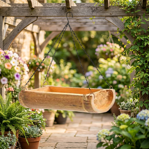 Mangeoire à oiseaux murale rustique en bois durable, faite à la main en bois naturel, pour jardin extérieur, maison d'alimentation pour oiseaux, décorative - Product Image 6