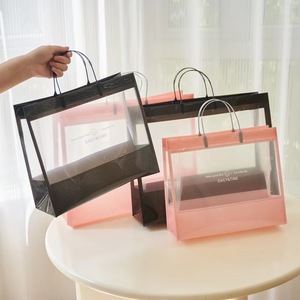 Wholesale PVC Transparent Durable Bag Shopping Clothes Storage Customized Plastic Kit Tote Bag with Handles