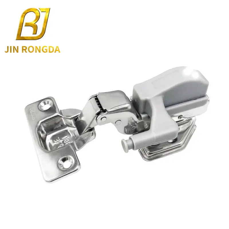 Jinrongda hydraulic air hinges 304 stainless steel 3d adjustable Concealed kitchen cabinet hinges with led light