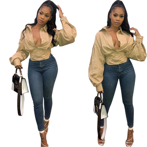 TKS S-3XL Nouveauté Automne 2026 Hauts de Vêtements Couleur Unie Manches Longues Bouffantes Col Rabattu Blouses et Chemises pour Femmes - Product Image 5