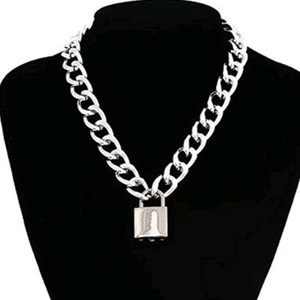 Collier chaîne épaisse en forme de cadenas en alliage de zinc couleur or blanc pour femme, chaîne de pull tendance - Product Image 4