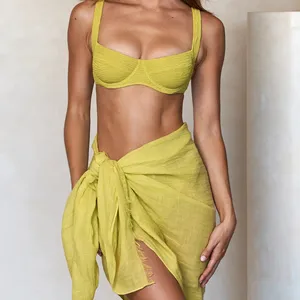 Bikini personalizado para mujer, traje de baño femenino de seda, estilo playero, 2023