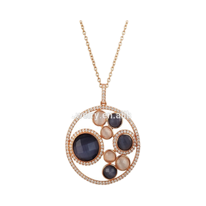 Ultima collana in argento Sterling da donna placcata oro con grande pendente rotondo in pietra preziosa <span class=keywords><strong>rubino</strong></span> per feste - Product Image 2