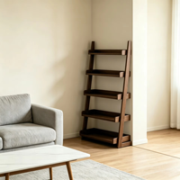 Étagère de rangement murale en bambou à plusieurs niveaux, trapézoïdale, 5 étagères, organisateur rétro pour salon, chambre, bureau