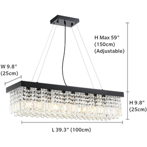 Lustre rectangulaire en cristal doré E26 LED 3500K blanc chaud, hauteur réglable, Ra90 CRI, luminaire suspendu pour salon, haute luminosité - Product Image 3