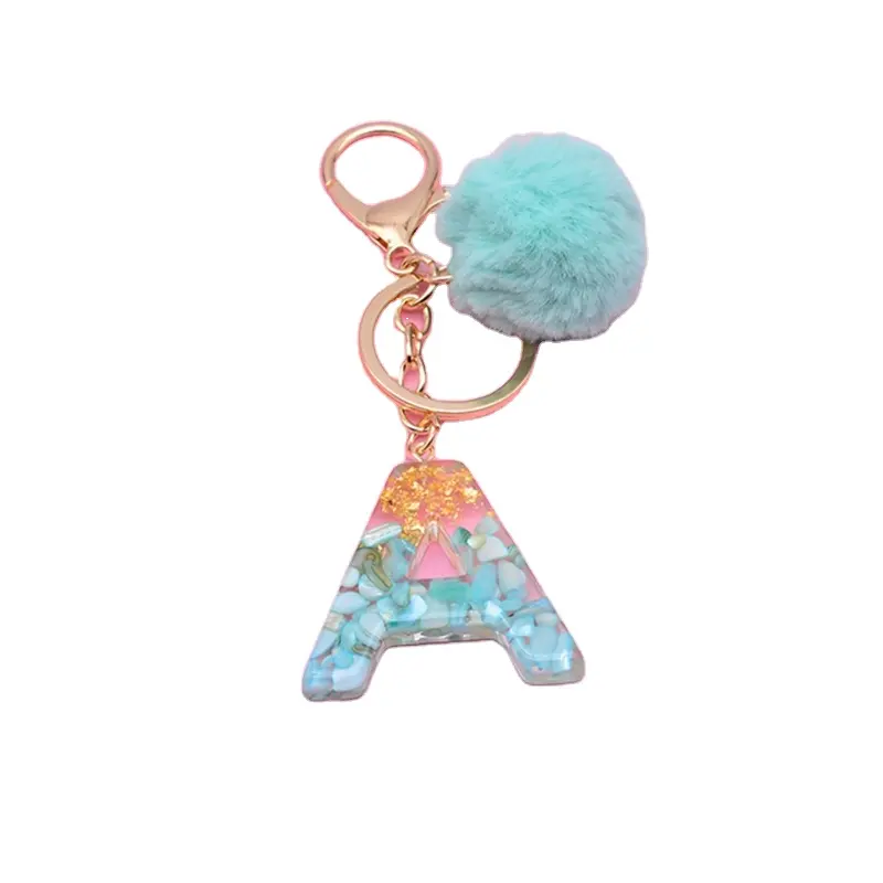 Pompom Letter Pendant Keychains Key Chains Rings For Women Cute Car Acrylic Glitter Keyring Holder Charm Bag Couple Bag Gifts