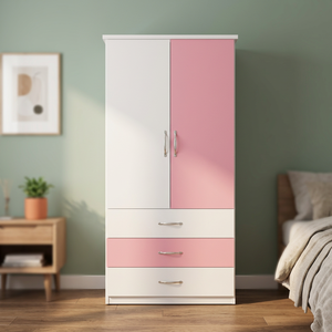White & Pink Durable Plastic Clothing Organizer with 2 Doors & 3 Compartments 1m85cm Tall Standing for Adults - Product Image 3