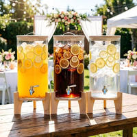 10L Yüksek Borosilikat Cam İçecek Dağıtıcısı, Bambu Standlı, Kafe, Otel Büfesi ve Limonata, Buzlu Çay Servis Ekipmanı