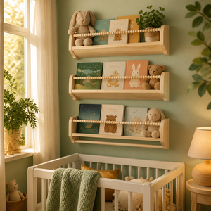 Estante de Pared Multifuncional Moderno de Madera Maciza de Tres Niveles <span class=keywords><strong>para</strong></span> Habitación Infantil, Sala de Estar, Barra de Seguridad con Cuentas, Barra <span class=keywords><strong>para</strong></span> Colgar, Almacenamiento de <span class=keywords><strong>Libros</strong></span> - Product Image 4