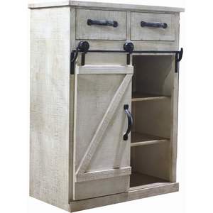 Meuble de rangement rustique en bois blanc style loft parisien, avec porte coulissante de type grange, console autoportante pour la décoration du salon - Product Image 1