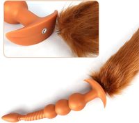 Flüssige Silikon Anal Perlen mit abnehmbarem Fuchsschwanz Extra langer Fuchs Schwanz Anal Plugs Anal Stimulator für Männer Frauen Paare Cosplay