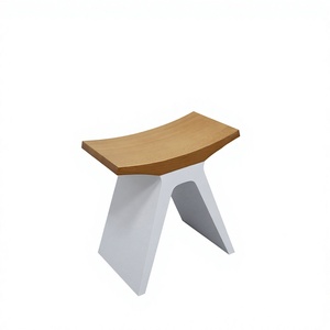 Modern Curved Wooden Top <strong>Bathroom</strong> <strong>Stool</strong> Solid Surface Waterproof Shower <strong>Stool</strong> - Product Image 1