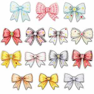 Patch thermocollant artistique en tissu polyester brodé avec nœud pour la décoration de pinces à cheveux, sacs et projets DIY - Product Image 1