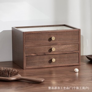 Wooden Multi Tier Jewelry Box With Drawers Black Walnut Desktop <b>Storage</b> Organizer For <b>Earrings</b> Necklaces Bracelets Rings - Product Image 4