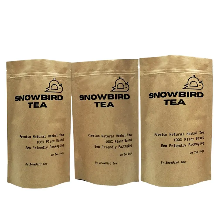 biologisch abbaubare beutel wiederverschließbare reißverschlussbeutel kundenspezifische standbeutel aus kraftpapier taschen für kaffee tee