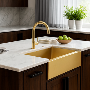 Lüks El Yapımı Tek Hazneli Dikdörtgen Pirinç Önlüklü Lavabo Özel Sarı Çiftlik Evi Mutfak Tek Delikli Fırçalanmış Kaplama Ev Villası 5 - Product Image 4
