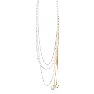 Pearl <b>Necklace</b> 316L Stainless Steel PVD Gold Plating Sustainable Resistant <b>Long</b> Layered Design - Product Image 2