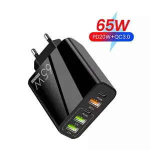 批发美国/欧盟/英国65w快速充电器Pd20w + qc3.0 Usb快速壁式充电器5端口C型Usb A手机快速充电器/华为/sumsang