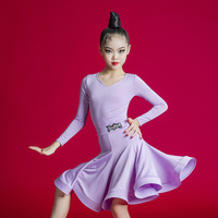 Enfants robe de danse latine à manches longues col en V vêtements de pratique pour enfants Rumba Chacha Samba Cowboy danse de salon Performance
