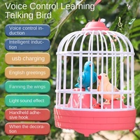 Jouet d'oiseau à induction sonore pour enfants, simulation de cage métallique, jouet parlant lumineux
