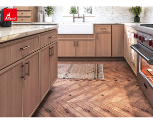 Alland Modern Minimalist <strong>Thin</strong> Shaker Framed Wood Grain Kitchen Cabinet With Marble Countertop and Glass <strong>Cupboard</strong> - Product Image 4