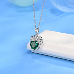 Heart Cut <b>Emerald</b> Pendant <b>Necklace</b> 925 Silver with CZ Halo for Women - Product Image 3