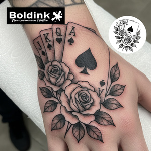 Autocollant de tatouage semi-permanent Boldink personnalisé, réaliste, effet cartes à <span class=keywords><strong>jouer</strong></span>, motif rose, imperméable, longue durée (2 semaines), encre Jagua - Product Image 3