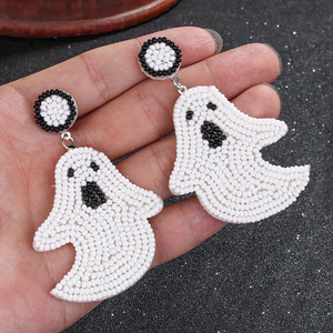 Boucles d'oreilles pendantes en forme <span class=keywords><strong>de</strong></span> goutte <span class=keywords><strong>de</strong></span> citrouille faites à la main pour femmes Boucles d'oreilles pendantes Halloween perlées BOO Ghost - Product Image 6