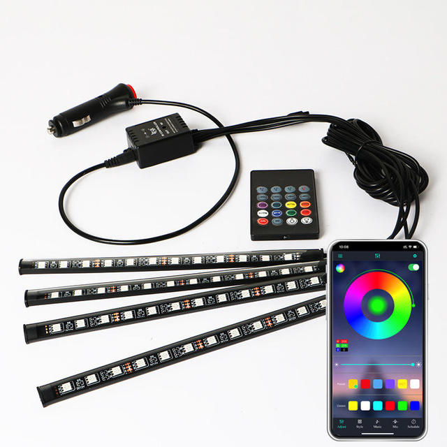 APP Remote Control Symphony Colorful Atmosphere Foot Lamp Ambient Lighting Car 48 Led Foot Well Lights Under Dash