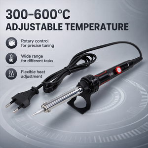 <span class=keywords><strong>Fer</strong></span> à <span class=keywords><strong>souder</strong></span> à température réglable 100W 300-600 ° Outil de réparation électronique robuste à chauffage rapide avec noyau en céramique et prise EU - Product Image 2