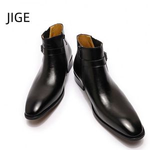 Bottines Chelsea pour homme de grande taille JIGE, en cuir véritable, bottines à la cheville pour homme, chaussures pour homme - Product Image 5