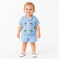 Set Rajutan Anak dengan LOGO Custom, Kerah Polo Rajut Pendek, Bordir Palem, Kasual Musim Panas & Semi, Akrilik, Pabrik OEM & ODM