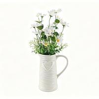 Fleur artificielle de marguerite en gros avec vase en porcelaine, décoration d'intérieur, ornement de table, fausses fleurs
